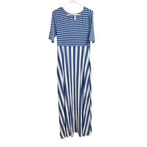 Matilda Jane The Road Ahead Women's Maxi Dress Blue White Striped Small